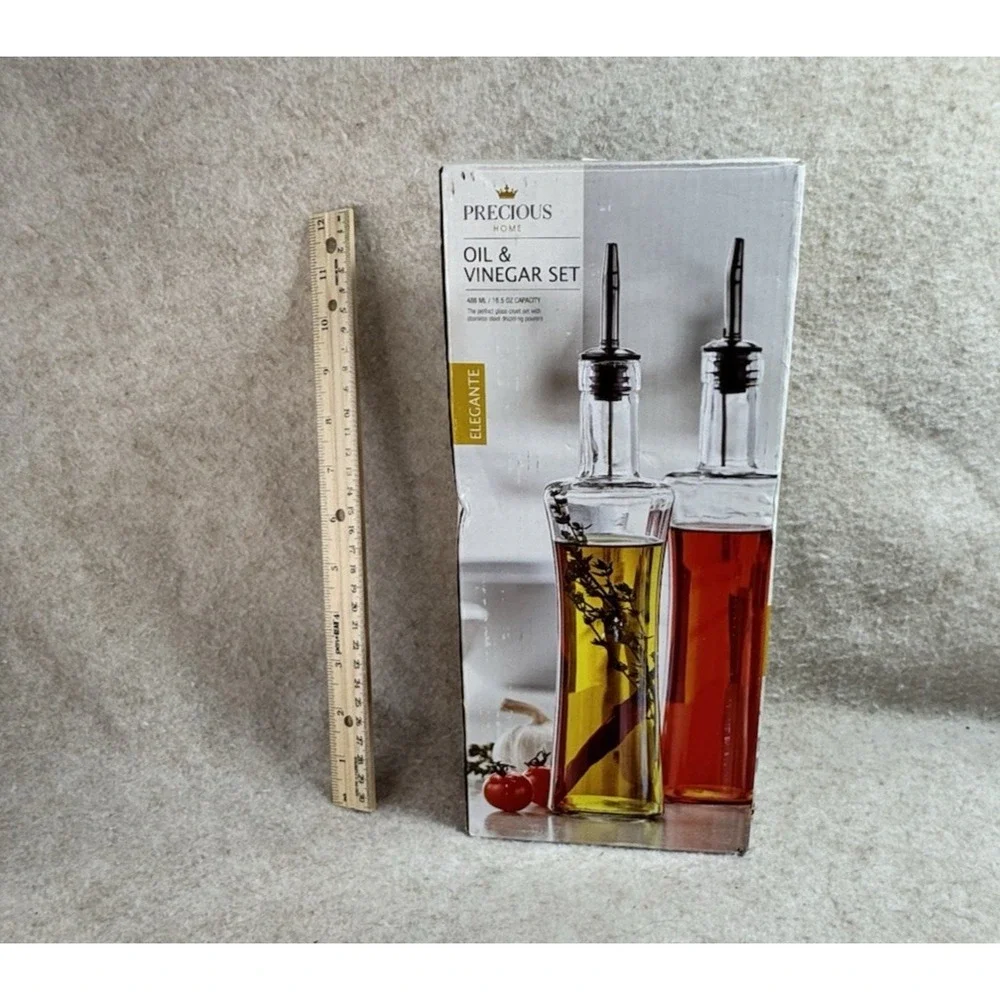 Glass Oil & Vinegar Set Stainless Steel Drizzling Pourers In Box‎